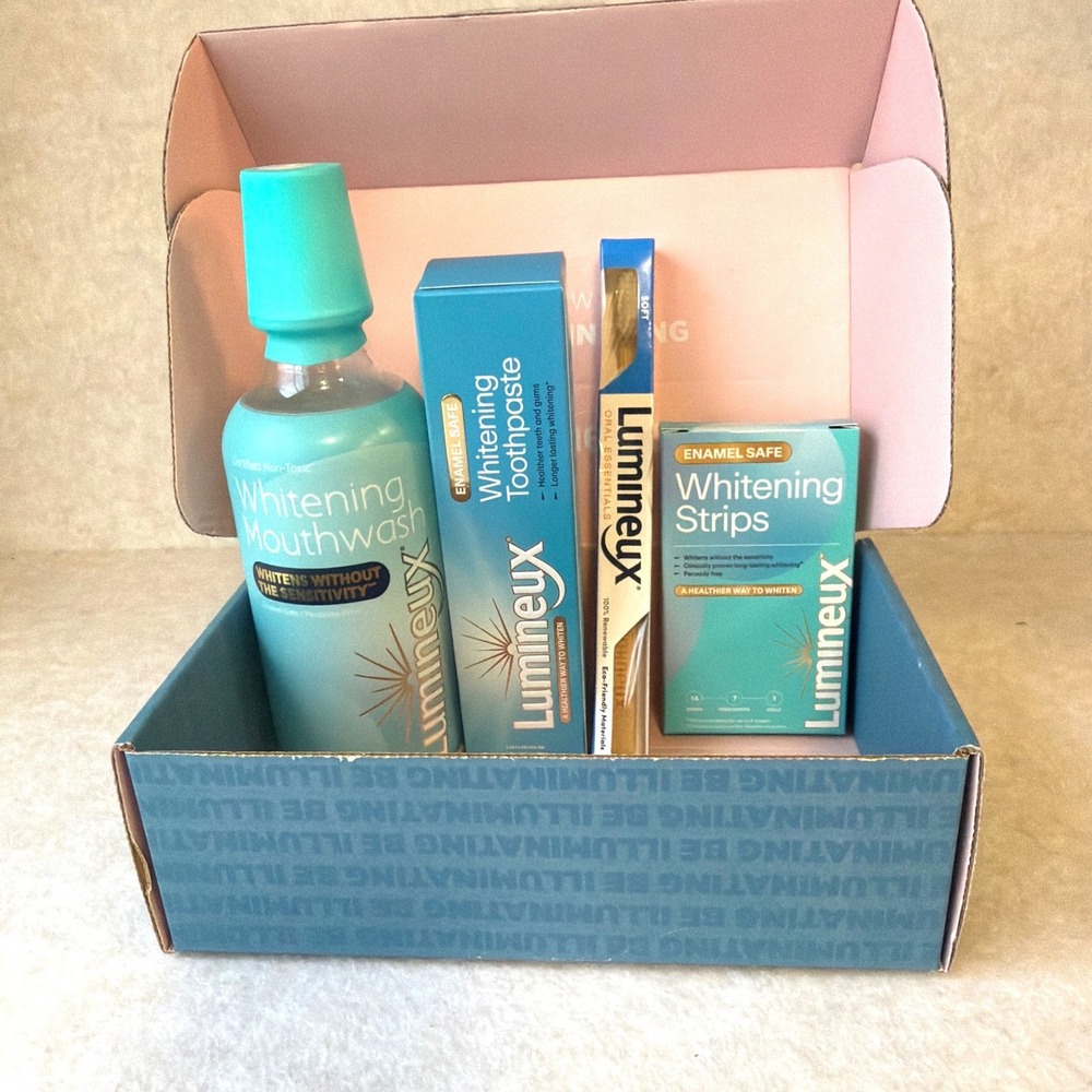 Lumineux Oral Essentials Whitening Kit Mouthwash Toothpaste Strips Brush